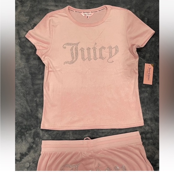 New Juicy Couture Pink Velour Bling Top & Pants 2 Piece Set - Picture 11 of 17